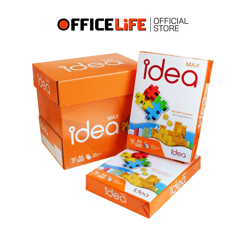!! จำกัด 1 ลัง / บิล !! Idea Max (ไอเดียแม็กซ์) กระดาษถ่ายเอกสาร กระดาษ A4 หนา 70 แกรม ( 5 รีม / ยกล