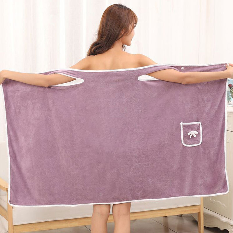 Hot Sale#Coral Fleece Bath Towel Soft Thickened Absorbent Adult Home Use Women's Pocket Wearable Str
