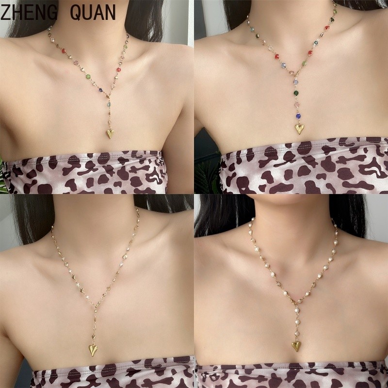 สร้อยคอมีหัวใจคริสตัลสไตล์เกาหลี สไตล์โบฮีเมียน เครื่องประดับตามสมัยนิยม ของขวัญสำหรับงานแต่งงาน