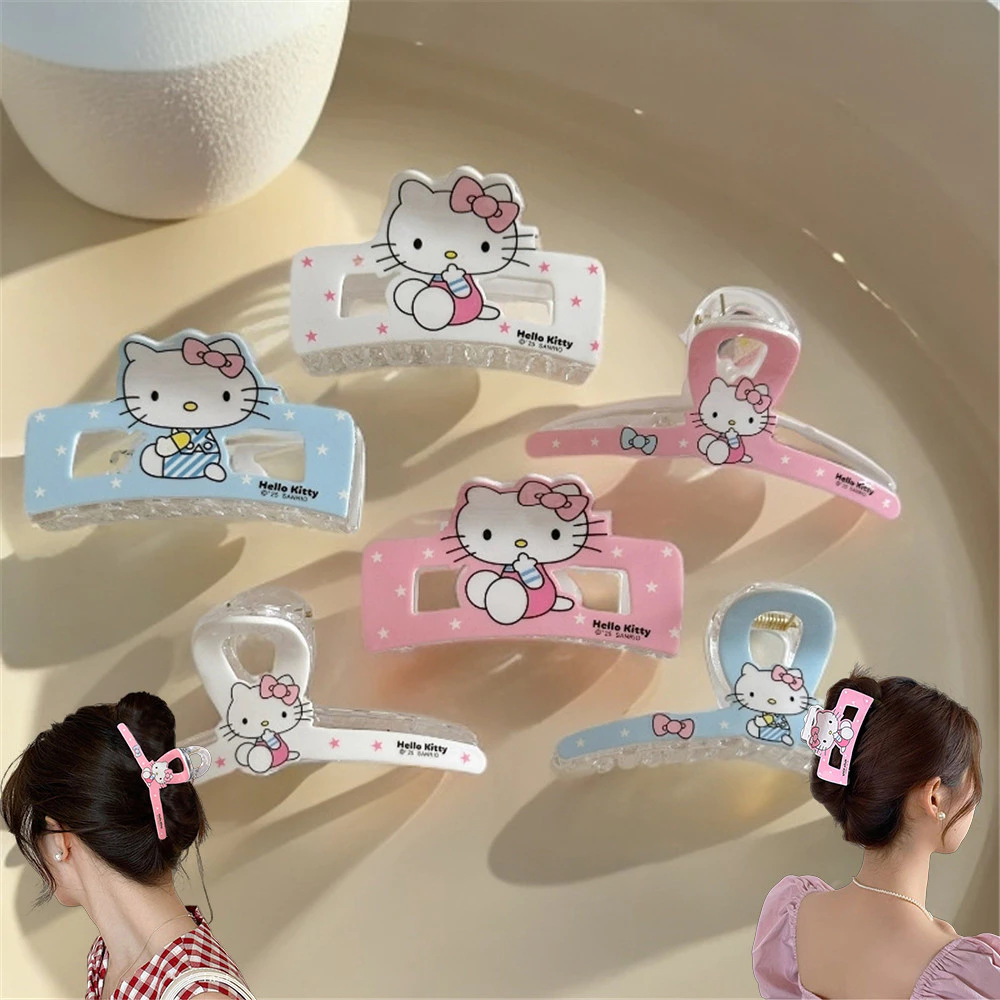 กิ๊บติดผมสีชมพูสีฟ้า เคที แมว คลิปรอยขีดข่วนขนาดใหญ่สาวการ์ตูนเครื่องประดับผมน่ารักคลิปฉลามใหม่หวาน