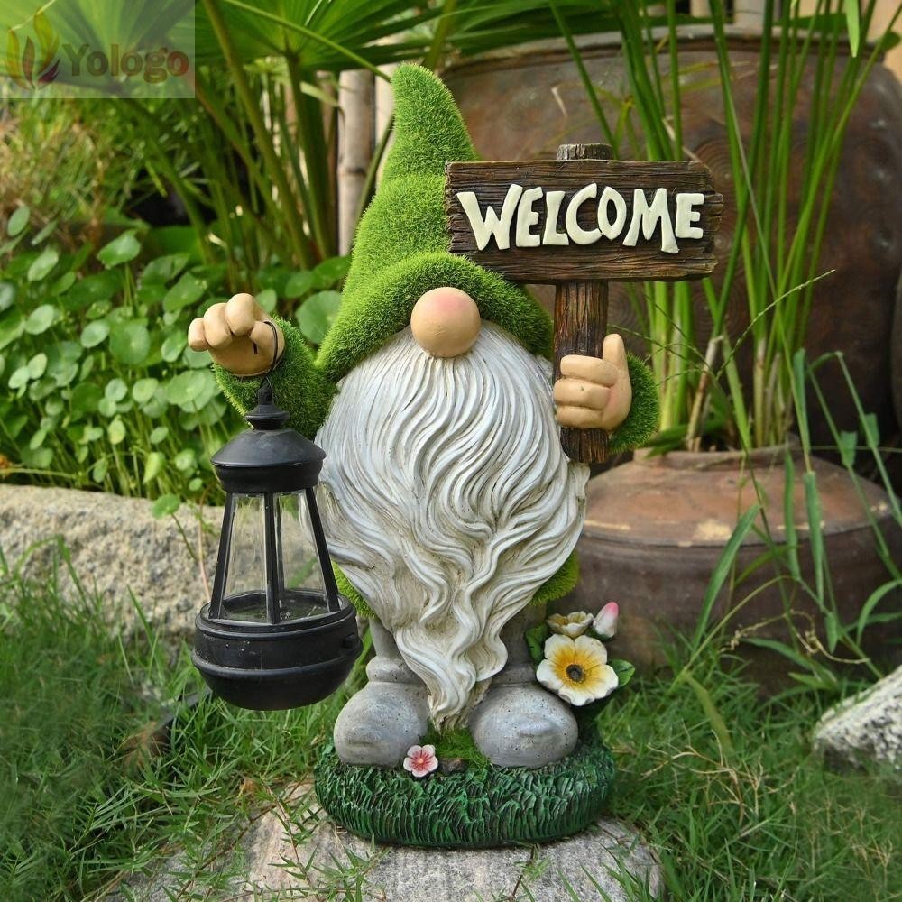Yologo รูปปั้นแคระ,เรซิ่นประตูยินดีต้อนรับป้ายสวนรูปปั้น,ของขวัญไฟ LED หัตถกรรม Creative Gnome Dwarf Elf รูปปั้นเครื่องประดับคริสต์มาส