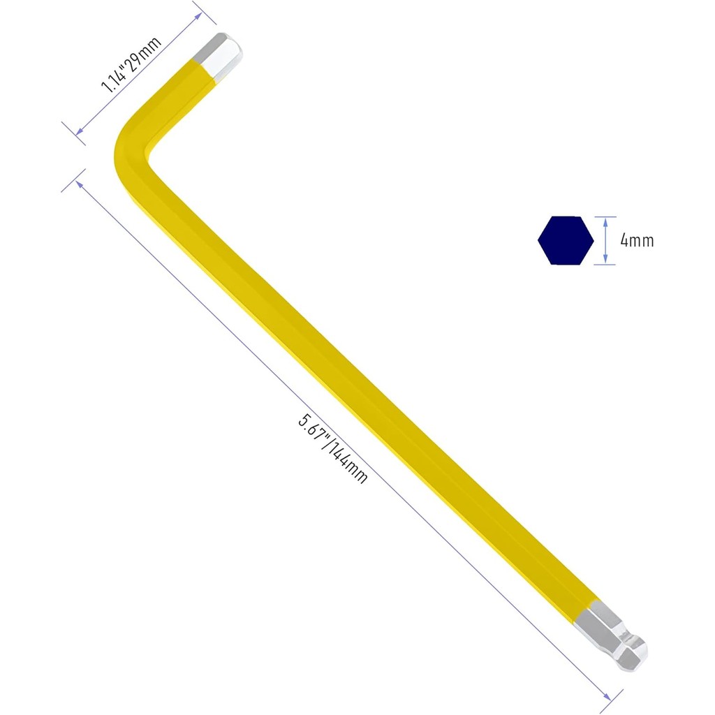4 PCS 4mm Ball End Allen Hex Key Wrench, Inner Hexagon Spanner, L Shaped Long Arm S2 Steel Repairing
