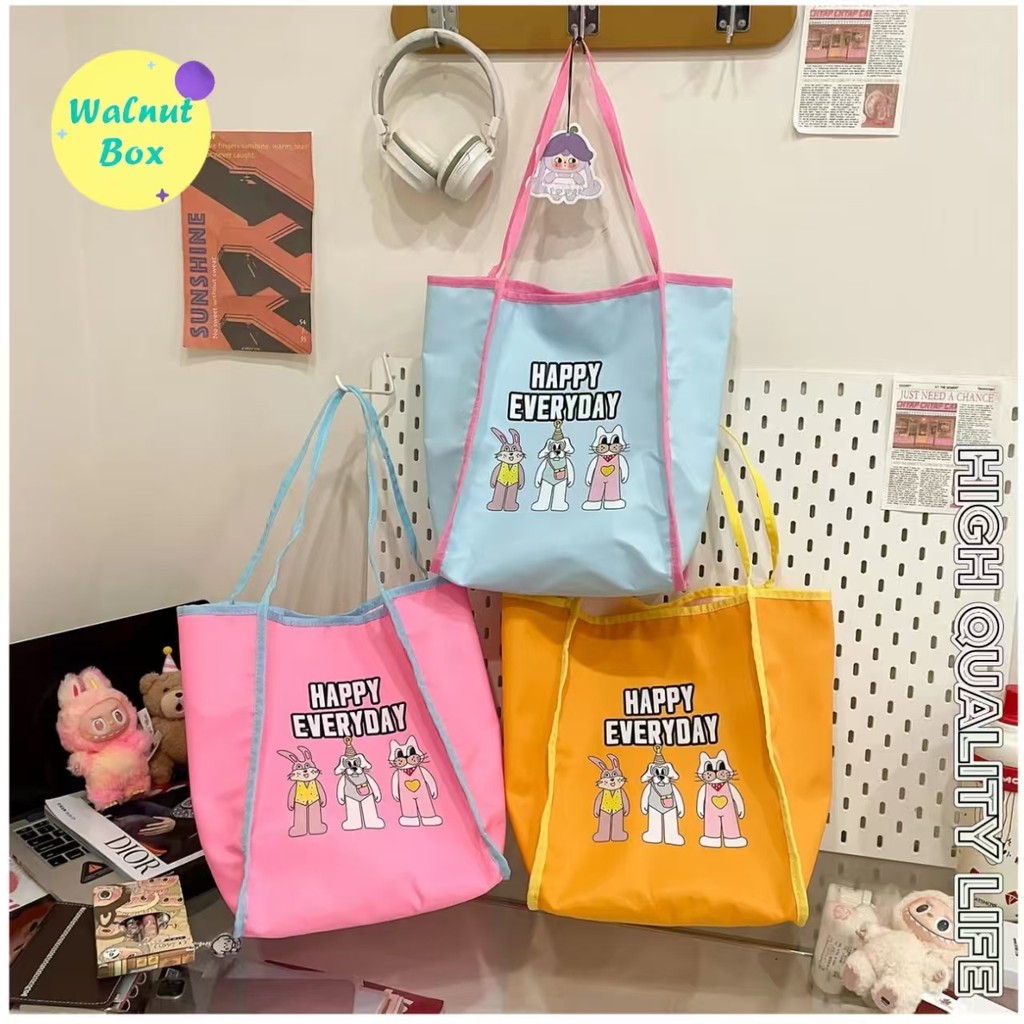 age free กระเป๋าช้อปปิ้งหนังแท้ แบบคล้องไหล่เดี่ยว สไตล์การ์ตูน พกพาสะดวก ขนาดใหญ่ เหมาะสำหรับทุกโอก