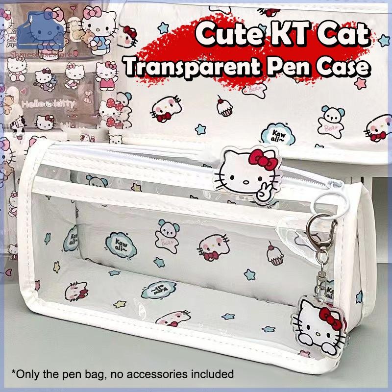 SHINE น่ารัก Sanrio Hello Kitty PVC โปร่งใสดินสอนักเรียน Creative KT แมวปากกากระเป๋าขนาดใหญ่ความจุกระเป๋าเครื่องเขียน Supply TH