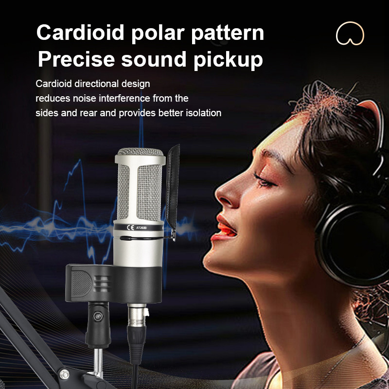 At2020 ชุดไมโครโฟนคอนเดนเซอร์, กระบะเสียงความละเอียดสูง Xlr รุ่นมืออาชีพ, เข้ากันได้กับ 48V, เหมาะสํ