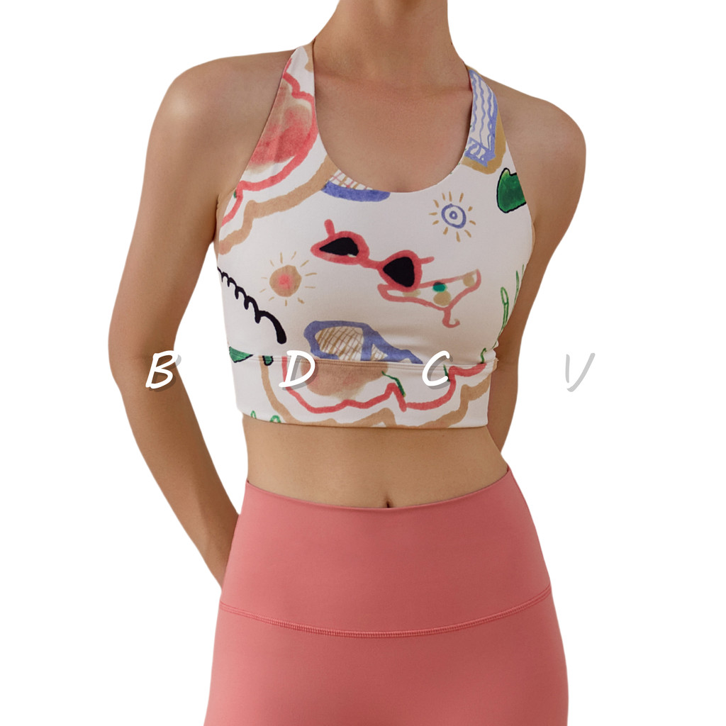 BDCV Graffiti พิมพ์เสื้อกั๊กโยคะผู้หญิง OOTD กลับที่สวยงามกีฬาวิ่งพิลาทิสการฝึกอบรมชุดออกกําลังกาย Bra