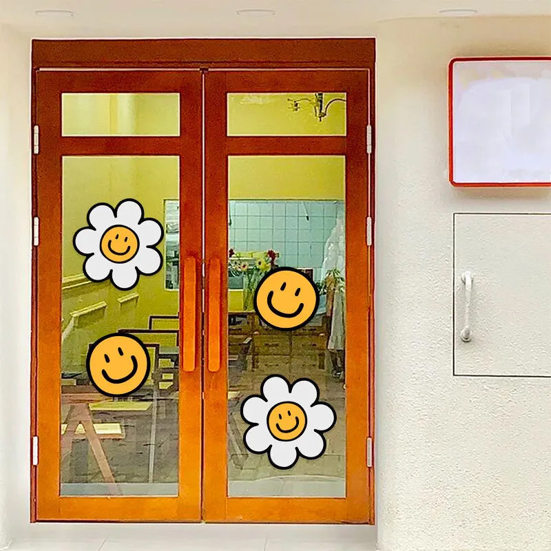 สติกเกอร์ไฟฟ้าสถิตติดกระจก PVC ลายดอกไม้และยิ้มน่ารัก ตกแต่งร้านค้า บ้าน หน้าต่างถอดเปลี่ยนได้ - รูปที่ 7