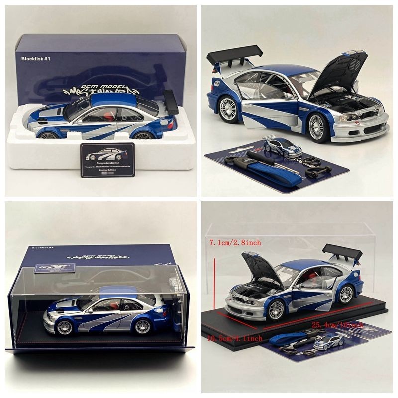 M 1: 18 BMW BMW M3 GTR E46 2001 กล่องของขวัญพร้อมอุปกรณ์เสริมจําลองรถโลหะผสมรุ่น