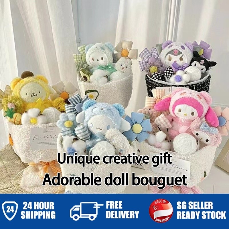 Sanrio Cinnamoroll Bouquet Kurumi ตุ๊กตาลายดอกไม้ Melody สำหรับของขวัญวันพิเศษ