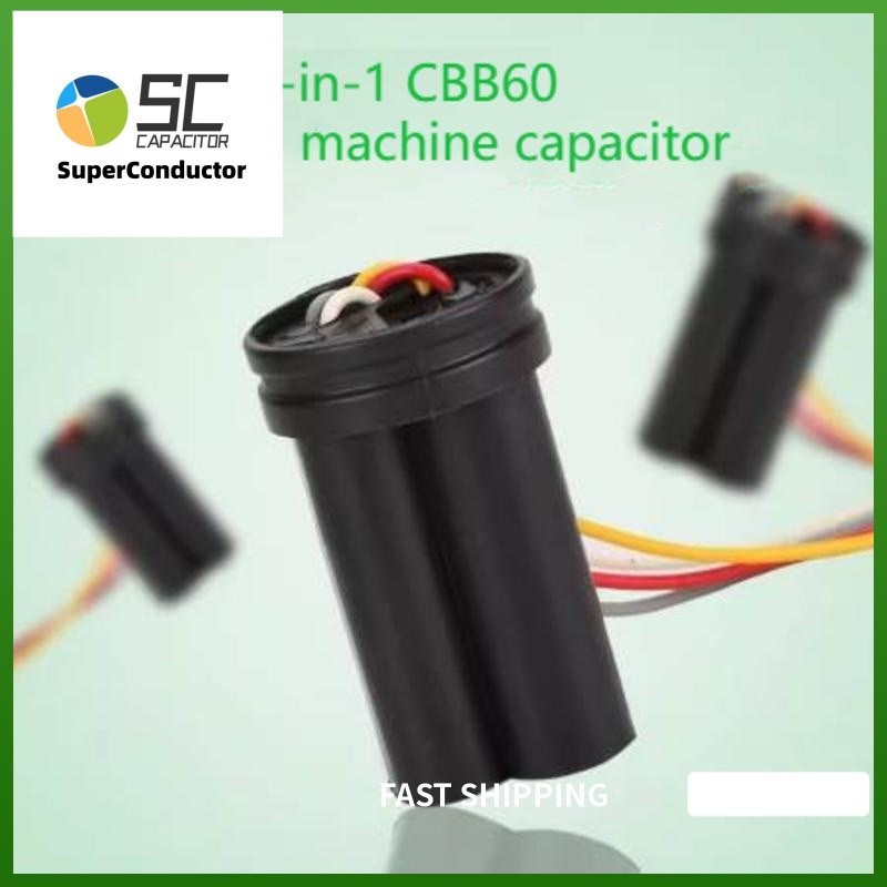 Cbb60 ตัวเก็บประจุเครื่องซักผ้า 500VAC Dual Tube เครื่องซักผ้า Starter Capacitor สี่สาย 8 4uf 9 4uf 
