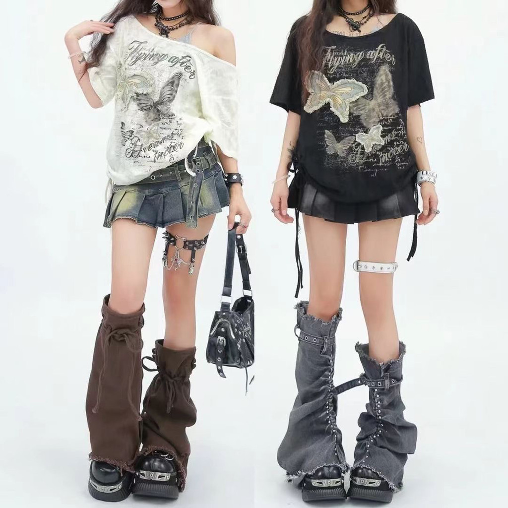 ผีเสื้อแขนสั้นสไตล์ Ripped สำหรับสาว ๆ ดูหลวมและเพรียว พอดีกับทุกลุค