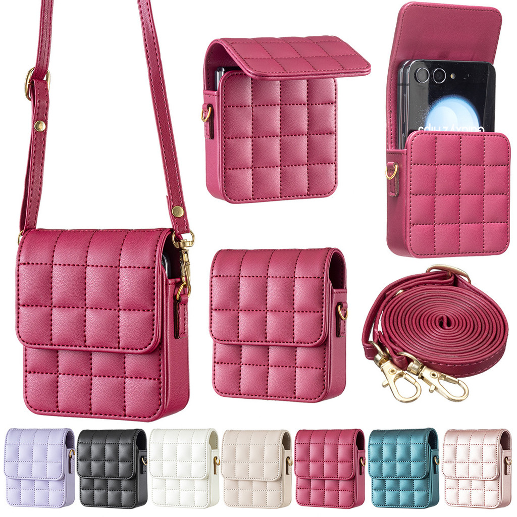 สําหรับ Samsung Galaxy Z Flip7 FE Flip6 Flip5 Flip4 Flip3 กรณีแฟชั่นตาราง Mini Crossbody สายยาวหนัง Mini โทรศัพท์กระเป๋าสําหรับ Samsung Galaxy Z Flip 7 6 5 4 3 กรณี