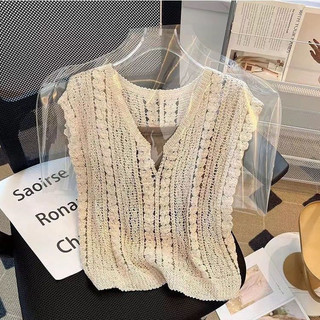 Hollow V-Neck Knitted 2026 Summer New Style Trendy Design Sleeveless Top Women