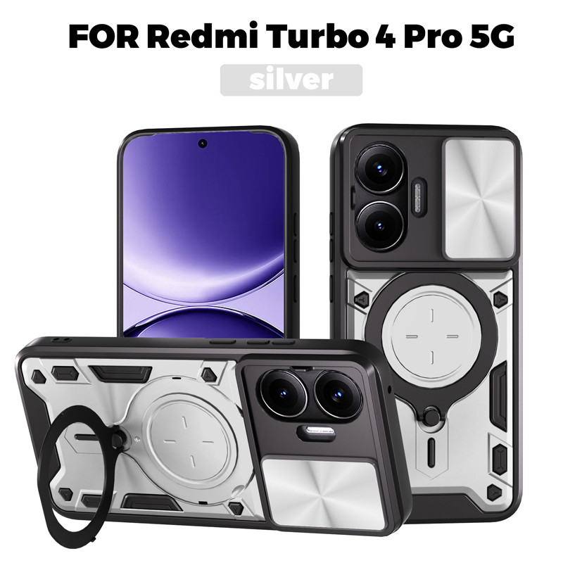สําหรับ Xiaomi POCO F7, Redmi Turbo 4 Pro กรณี ELVEV Anti-drop Hard PC หน้าต่างบานเลื่อน Kickstand ดูดฝาครอบโทรศัพท์