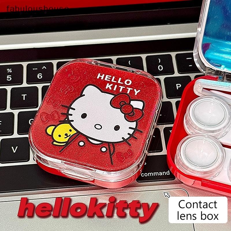 FLTH 2 คู่สีแดง Hello Kitty คอนแทคเลนส์กรณี Kawaii Sanrio KT แมวความงามนักเรียนกล่องเก็บเครื่องสําอา