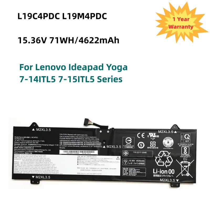 L19C4PDC Laptop Battery For Lenovo Ideapad Yoga 7-14ITL5 7-15ITL5 Series 5B10Z26482 L19L4PDC 15.36V 