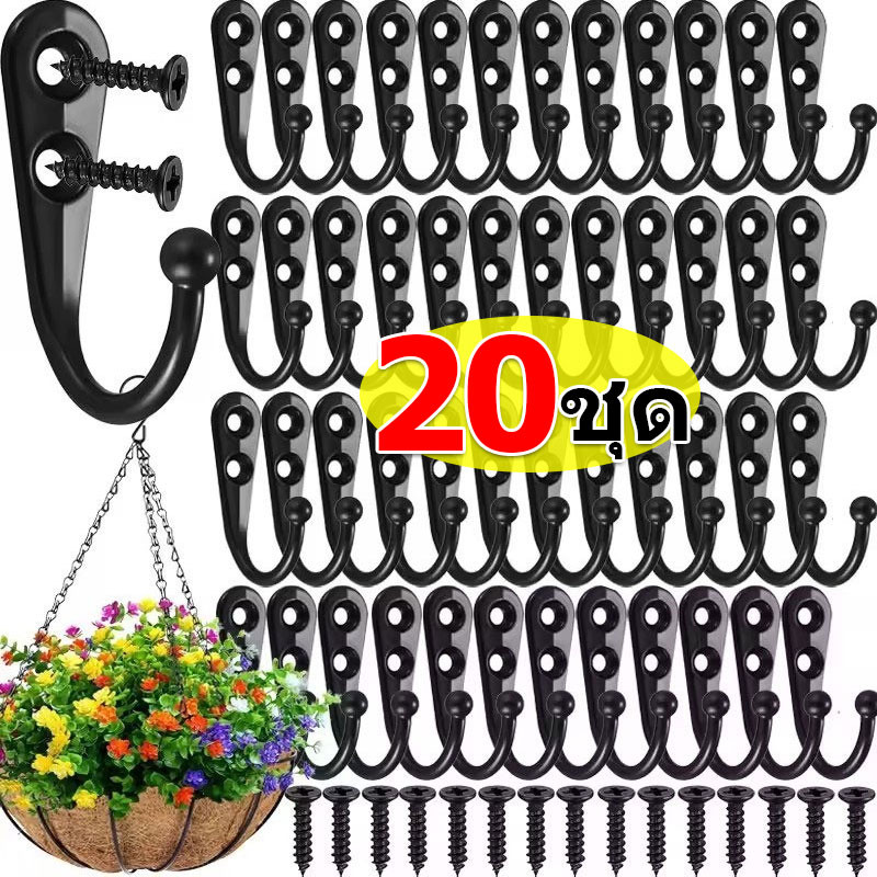3/5/10/20 ชิ้น Heavy Duty ตะขอติดผนังพร้อมสกรู/สังกะสีอัลลอยด์ Double-holes Hook/ผ้าเช็ดตัว Key Storage แขวนแขวนแขวน