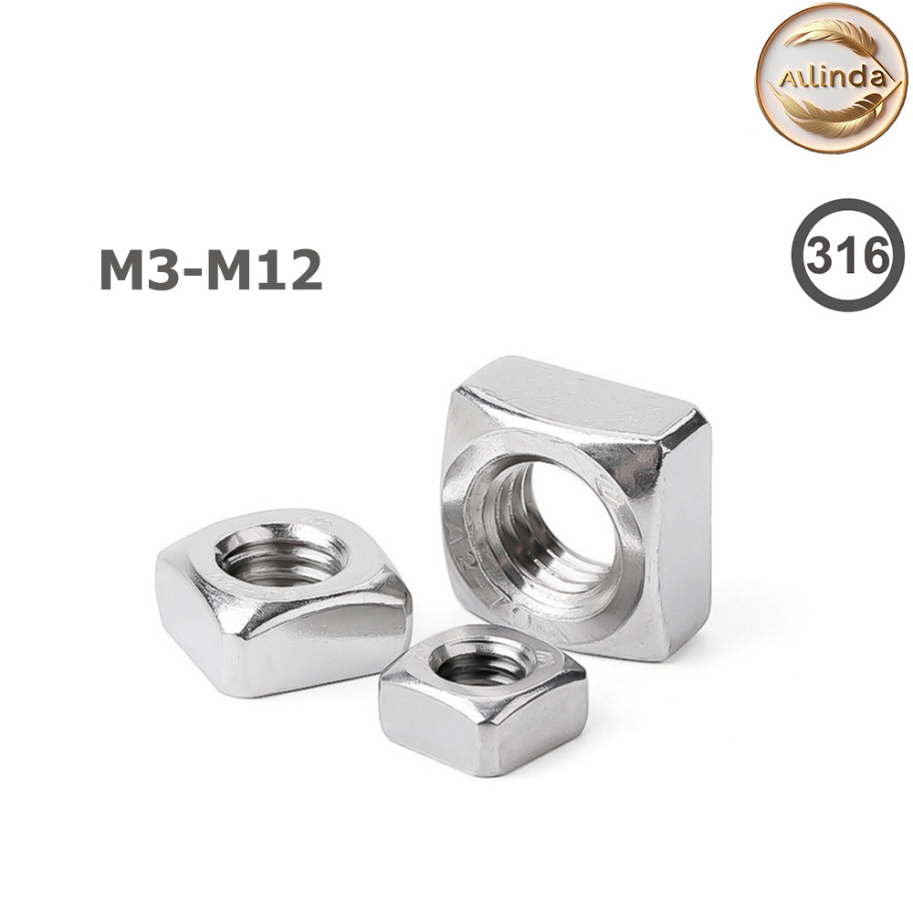 หัวน็อต สี่เหลี่ยม สแตนเลส 316 เกลียวมิล M3 M4 M5 M6 M8 M10 M12 4 เหลี่ยม ตัวเมีย Square Nut Stainle
