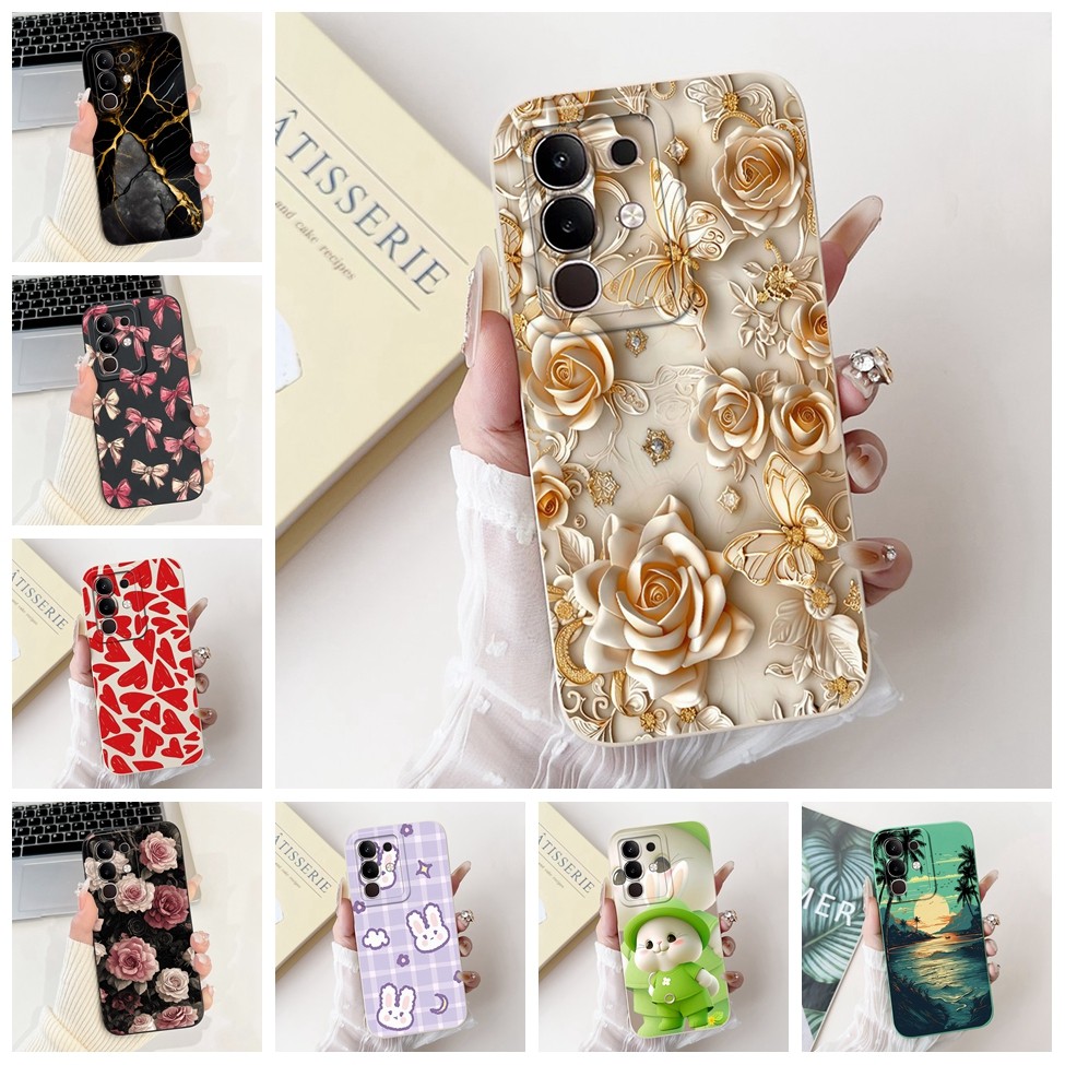 Vivo Y29 4G กรณี V2434 ซิลิโคนแมวน่ารักแฟชั่นผีเสื้อดอกไม้รักทาสีฝาครอบ VivoY29 4G เคสโทรศัพท์
