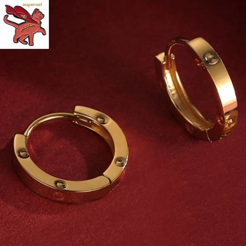 18K Saudi Gold Pawnable Happy Circle ต่างหูสําหรับผู้หญิง AU750