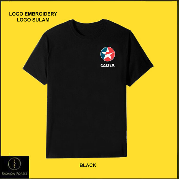 เสื้อยืดคอกลม Microfiber Quick Dry Fit Jersey Logo เย็บปักถักร้อย Sulam Caltex Petrol Station Company Corporate UNIFORM