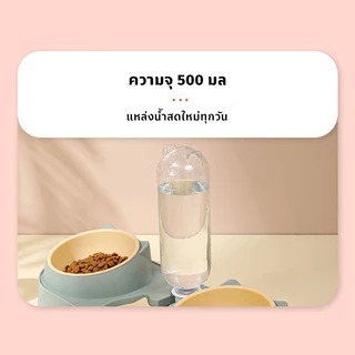 ชามแมว 3 ใน 1 ชามอาหารแมว เครื่องจ่ายน้ำอัตโนมัติ ป้องกันการพลิกคว่ำ ปากเปียกหลักฐาน ถอดได้