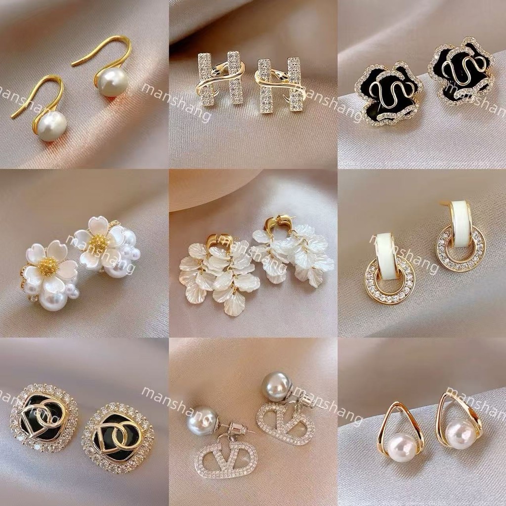 ต่างหูเพชรสเตอร์ลิง 925 สไตล์เกาหลี ต่างหูเงางามแบบใหม่