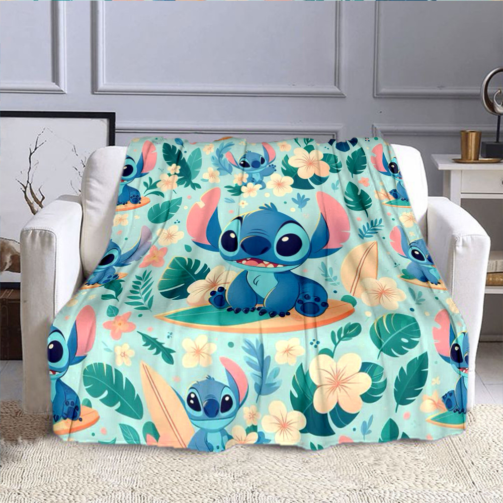 ผ้าห่มขนปุย 3D Stitch ผ้าห่มการ์ตูนไมโครไฟเบอร์สําหรับทุกฤดูกาล