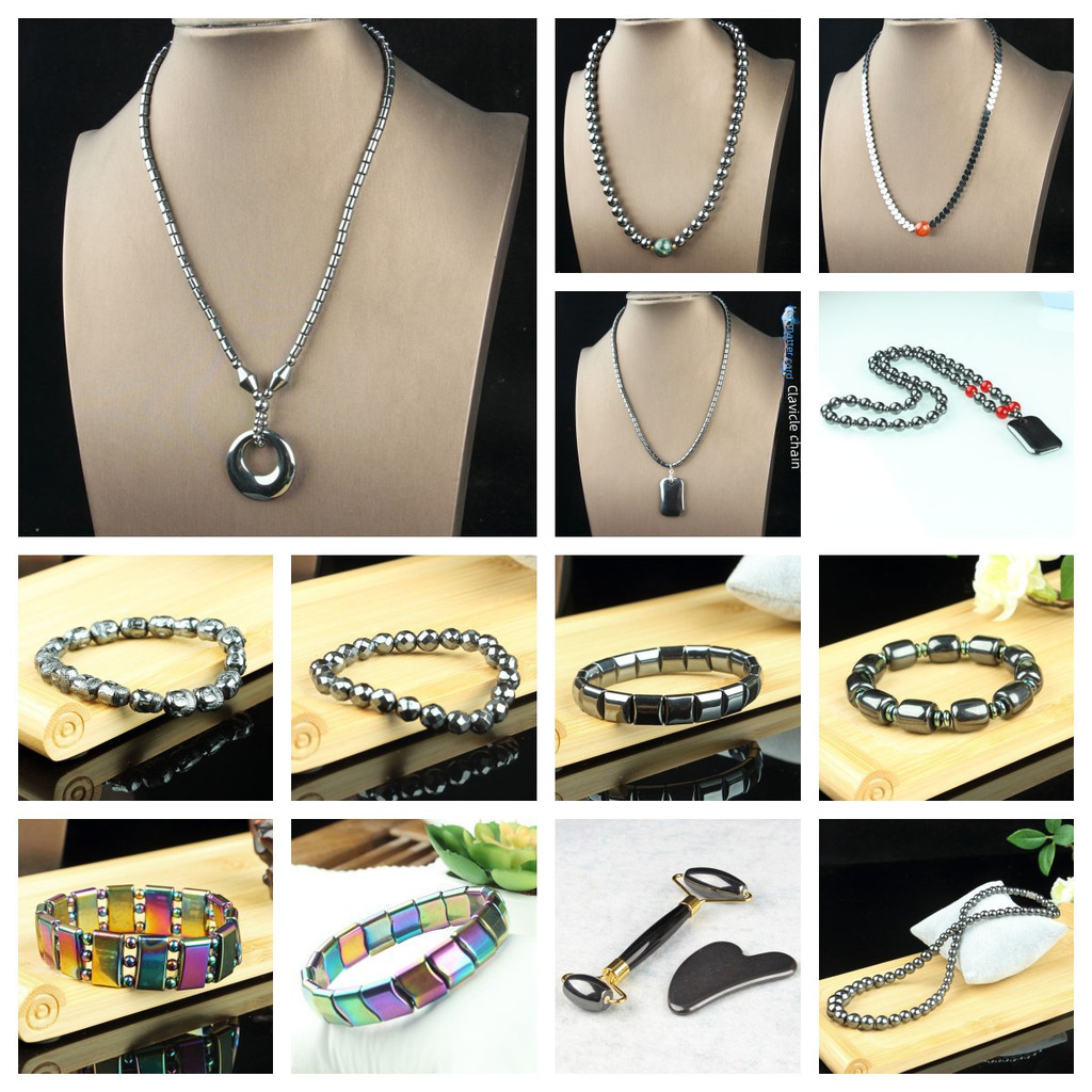 Terahertz สร้อยคอแม่เหล็กเสื้อกันหนาวชุดสร้อยข้อมือ Hematite THz สร้อยข้อมือ Necklace10mj