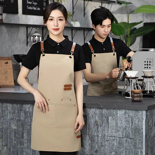 ผ้ากันเปื้อนกาแฟ ผ้าแคนวาส อัพเกรดใหม่และหนาขึ้น วัสดุกันน้ำ เหมาะสำหรับร้านกาแฟ ห้องครัว ผ้ากันเปื้อนงานครัว