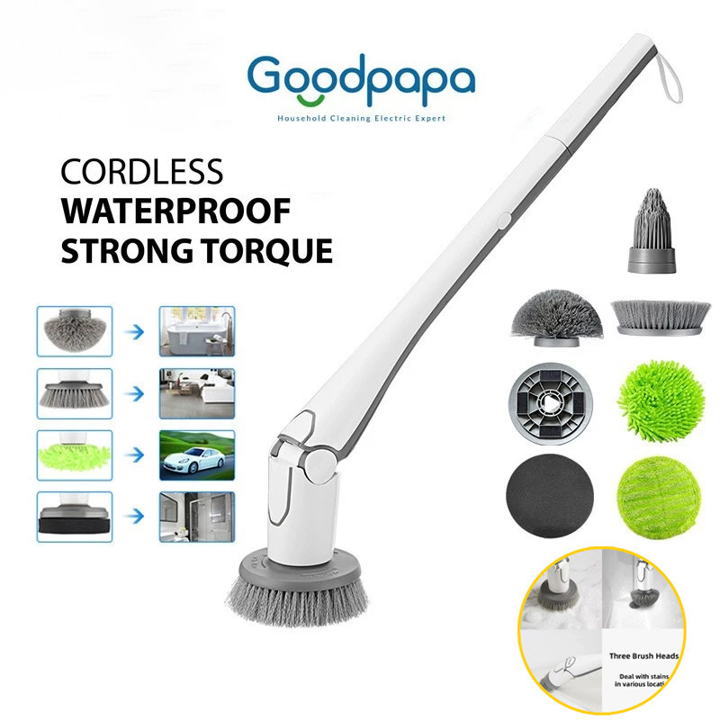 💖คำแนะนำ💖Goodpapa CL99 เครื่องขัดถูพื้นไฟฟ้า เครื่องทำความสะอาดไฟฟ้าแบบพกพา แปรงไฟฟ้าหลายฟังก์ชัน สามารถเปลี่ยนแปรงแบบไร้สายได้ พร้อมแปรง 3 ชิ้น กันน้ำระดับ IPX7