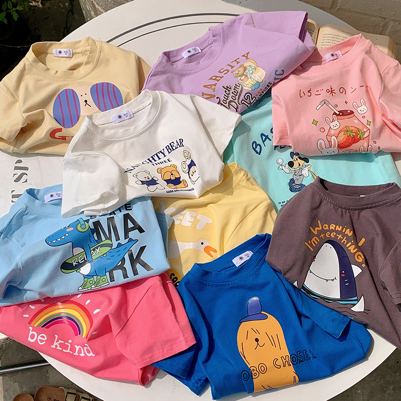 เสื้อแขนสั้นสำหรับเด็กวัยรุ่น อายุ 1-8 ปี พิมพ์การ์ตูนน่ารัก สไตล์แฟชั่นสุดยอด