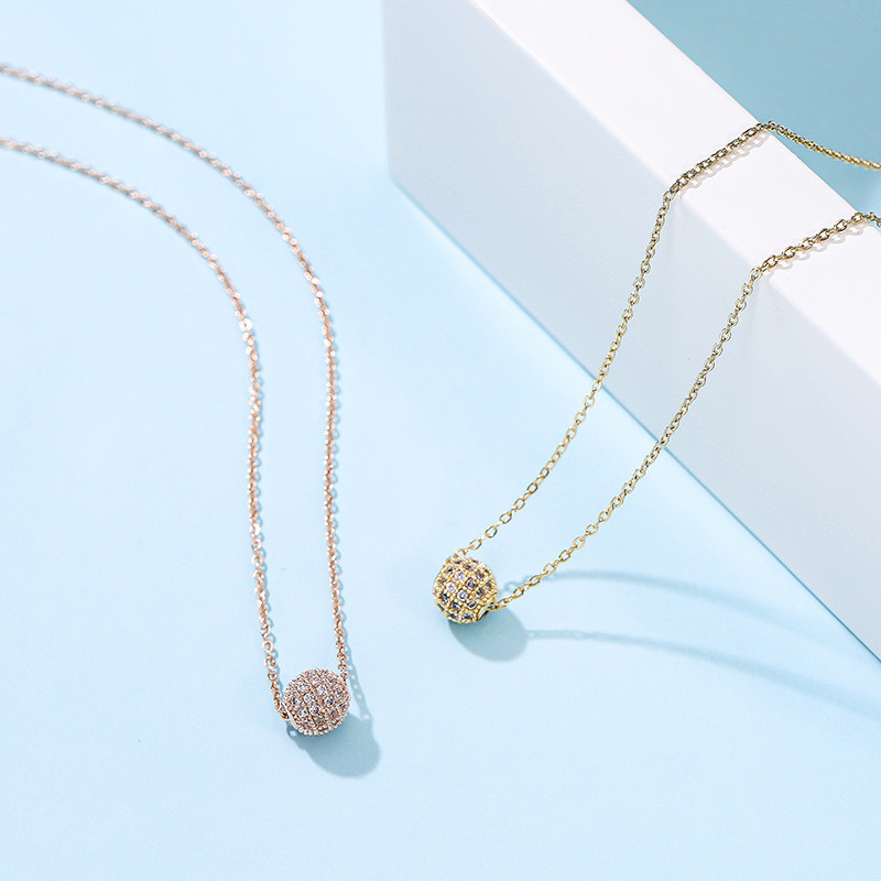 สร้อยคอไทเทเนียมเหล็กชุบ 18K ทองแท้ Micro-Inlaid Zircon Transfer ลูกปัดจี้ Clavicle Chain สุภาพสตรีเครื่องประดับ