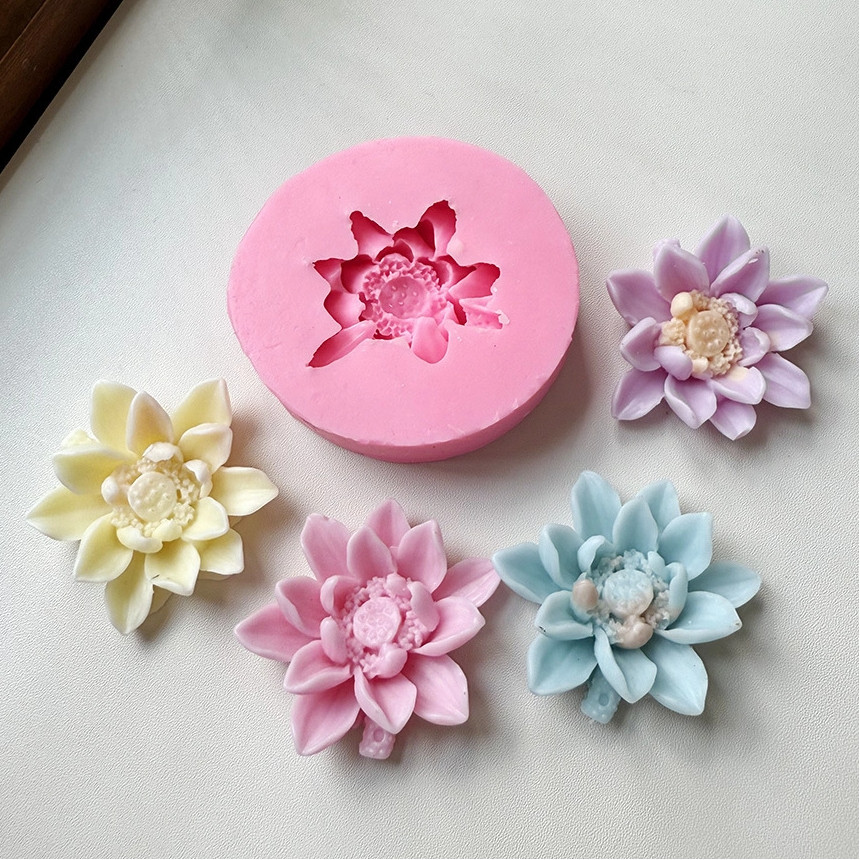 3D Lotus ดอกไม้แม่พิมพ์ซิลิโคนสําหรับ DIY สบู่ Candy Clay Fondant ช็อกโกแลต Cupcake Topper ทํา