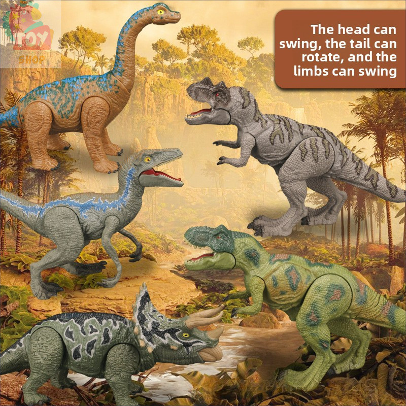 ของเล่นเด็กจําลองไดโนเสาร์รุ่นของเล่นข้อต่อที่สามารถเคลื่อนย้ายปาก Zhanghe Tyrannosaurus Velociraptor Triceratops หรือ