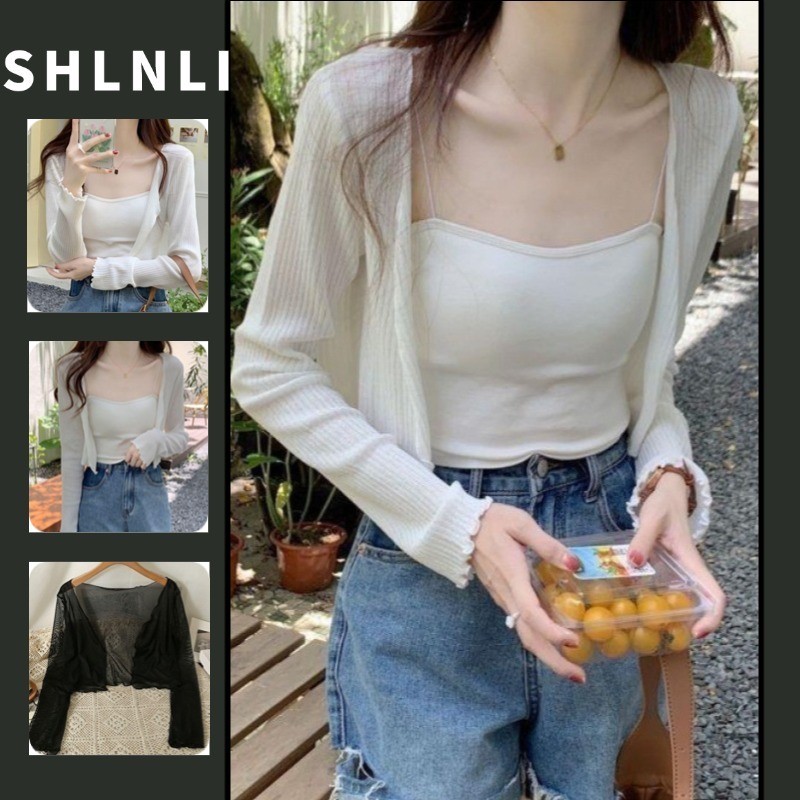 แจ็คเก็ตแขนยาวบางสำหรับผู้หญิง ดีไซน์สไตล์เกาหลี ทำจากผ้าไหมเย็น ทนทานต่อแดด เหมาะสำหรับฤดูใบไม้ผลิและหน้าร้อน