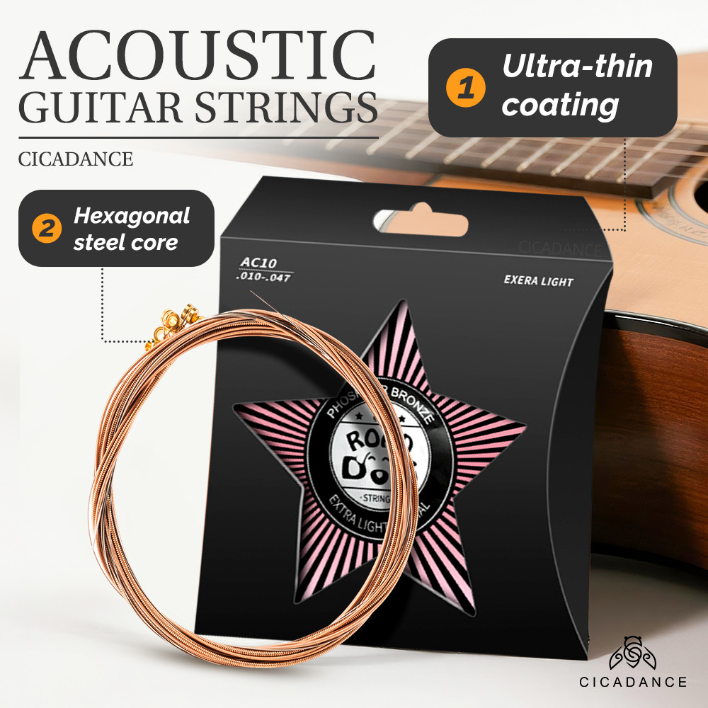 ROAD DOG ชุดสายกีตาร์อะคูสติก แกนลวดหกเหลี่ยมคาร์บอนสูง เคลือบกันสนิม อุปกรณ์เสริมกีตาร์