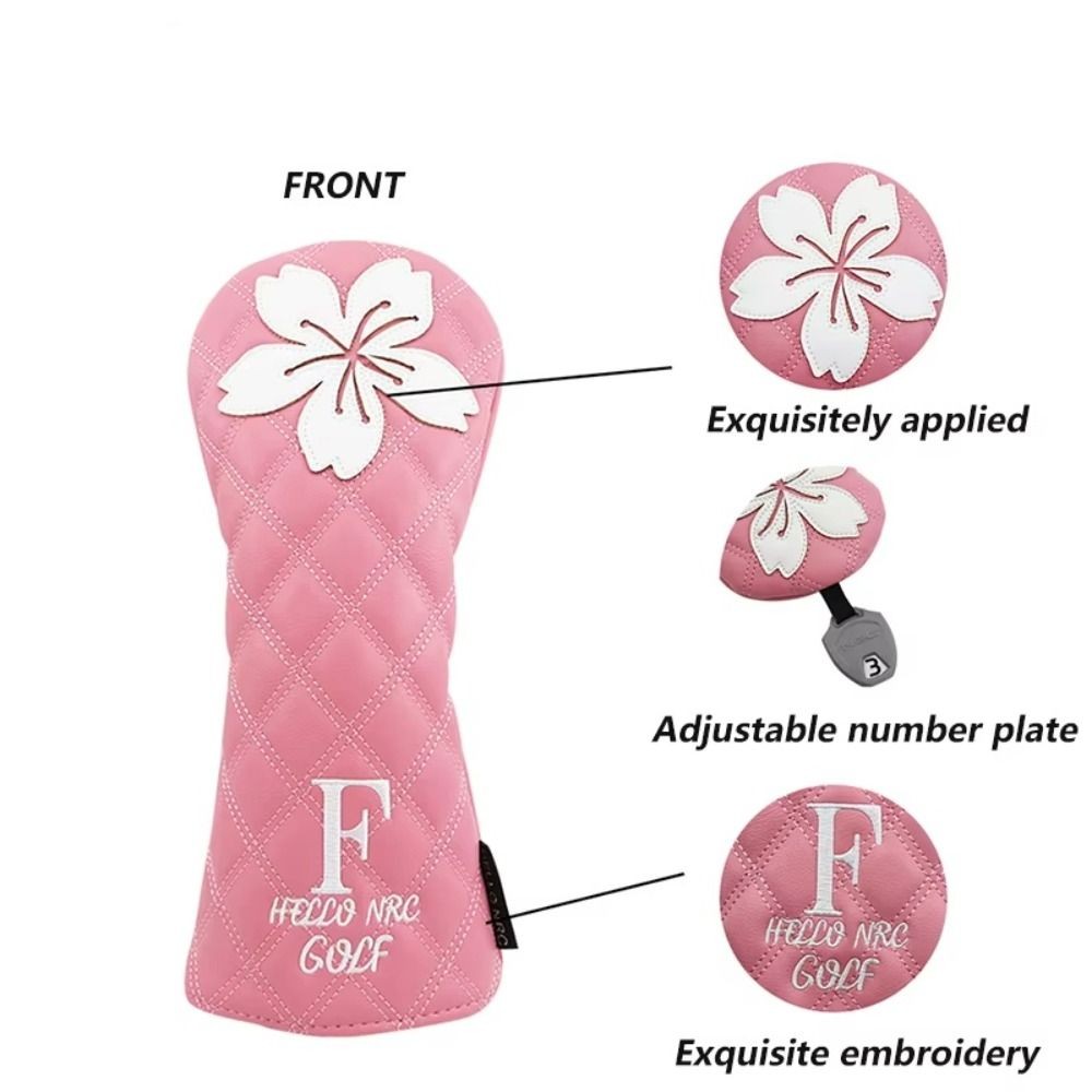 SOLARFLUX Golf Club Protector, นุ่มและทนทานกันน้ํา Golf Head Cover, หญิงสาว PU หนังดอกไม้สีชมพู Sakura รูปแบบไม้ Headcover Driver Fairway ราคา ถูกที่สุด ดีลบีเคเค แกลเลอรีภาพที่ 3