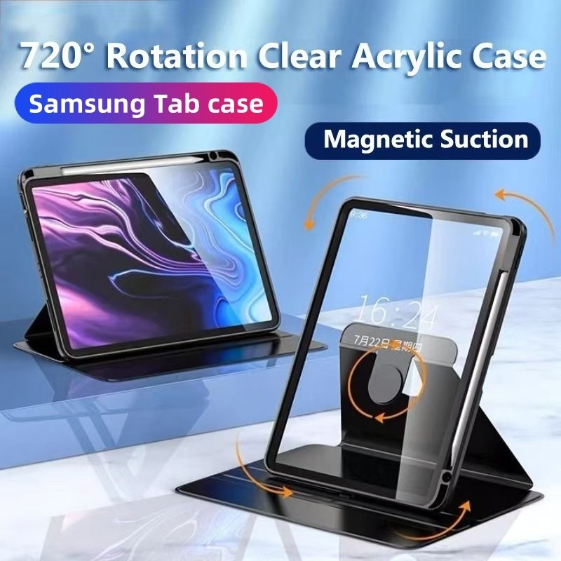เคส for Samsung Galaxy Tab  A8 2022 A9plus S6 lite S7 S8+ S9 A9+ case หมุน 360 องศา หลังโปร่งใส มีช่องใส่ปากกา
