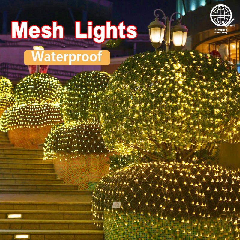 Ligyetor ไฟ LED ตาข่าย LED ม่านกันน้ํากลางแจ้งสวนต้นคริสต์มาสเทศกาล Dekorasyon Fairy Light String งานแต่งงาน Dekorasyon ไฟ LED