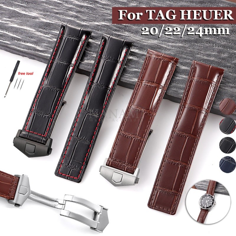 TAG HEUER 20มม.22มม.24มม.พรีเมี่ยม หนังวัว สายนาฬิกาสําหรับ แท็ก ยังไงก็ตาม คาร์เรร่า หนังแท้พับหัวเ