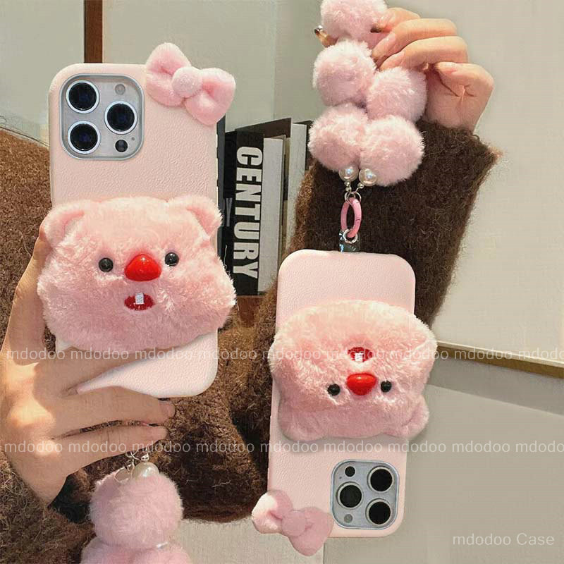 เคส For Samsung Galaxy S25 Ultra S24 S23 S22 5G S21 FE S20 S25+ S24+ S23+ S21+ S20+ S22+ Note 20 Plus 4G Pink fluffy Kitty Loopy Figurine INS Plush Pearl Lanyard High-end Lychee Pattern Electroplated Lens Protection Frame Soft Phone Case PW 10 - รูปที่ 6
