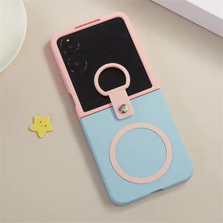 เคสโทรศัพท์แม่เหล็กสีตัดกันน่ารักพร้อมแหวนสําหรับ Samsung Galaxy Z Flip 7 Flip8 Z Flip7 ZFLIP7 กลับ