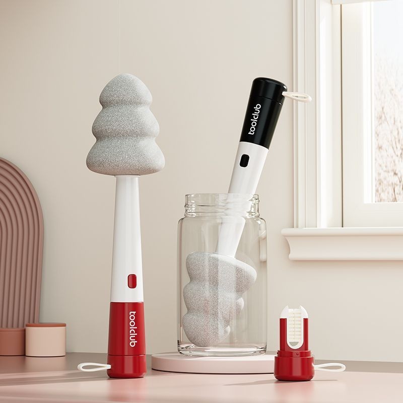 แปรงถ้วยมัลติฟังก์ชั่นทําความสะอาดต้านเชื้อแบคทีเรียเครื่องมือที่มีประโยชน์ฟองน้ําด้ามยาวทุ่มเทสามใน