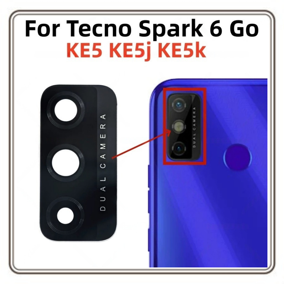 สําหรับ Tecno Spark 6 Go KE5 KE5j KE5k เลนส์กล้องด้านหลังด้านหลัง + พร้อม Ahesive