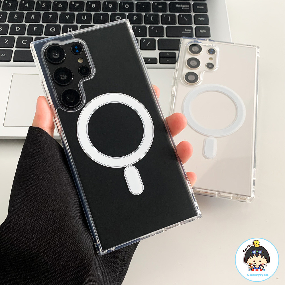 Simple Crystal Clear Magnetic Phone Case สําหรับ Samsung S25 S24 S23 S22 Ultra Plus กันฝุ่นกันกระแทก Soft TPU ฝาหลัง