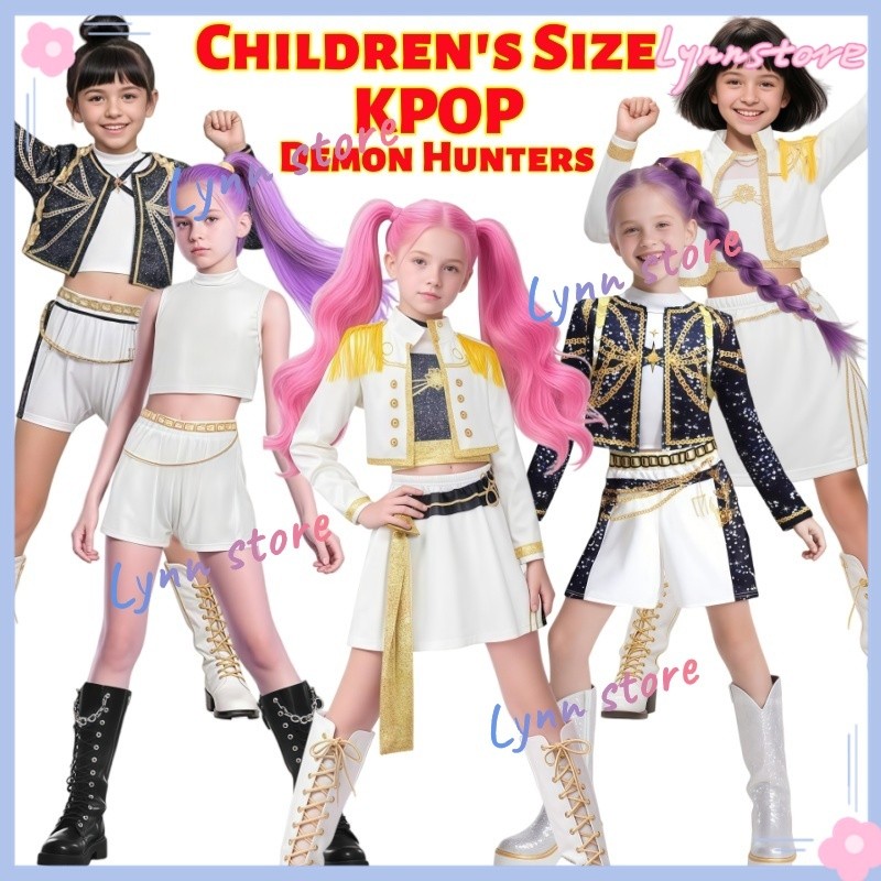 เด็กขนาด KPOP DEMON HUNTERS คอสเพลย์เครื่องแต่งกาย RUMI ZOEY MIRA Cosplay ชุดวิกผมสีดํา/ขาวอะนิเมะคา