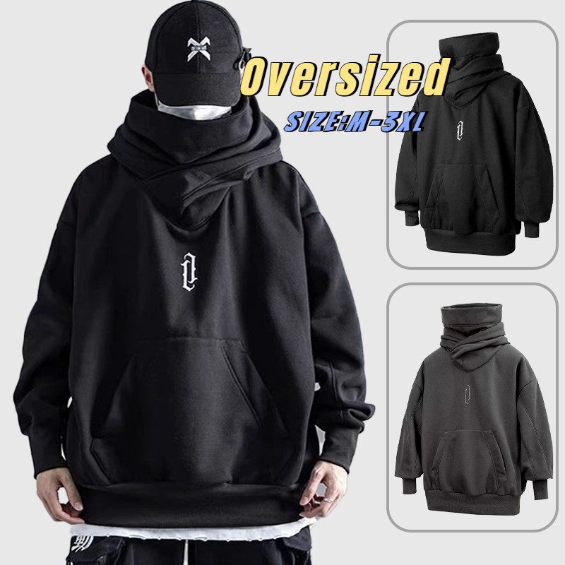 [จัดส่งจากประเทศไทย] เสื้อกันหนาวแขนยาว คอสูง มีฮู้ด แบบสวมหัว ขนาดใหญ่ สไตล์เกาหลี ฮิปฮอป สําหรับผู้ชาย