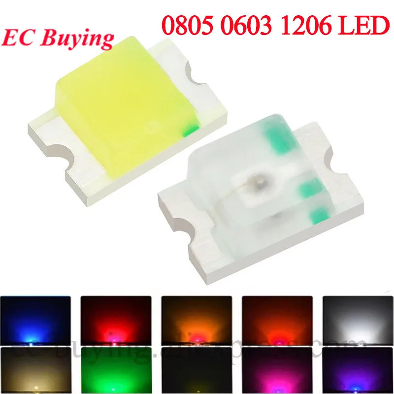 100 ชิ้น 08805 0603 1206 SMD LED Ultra Bright ไดโอดแสง สีแดง/น้ําเงิน/เหลือง/ขาว/ส้ม/ม่วง/ชมพู ชุด DIY