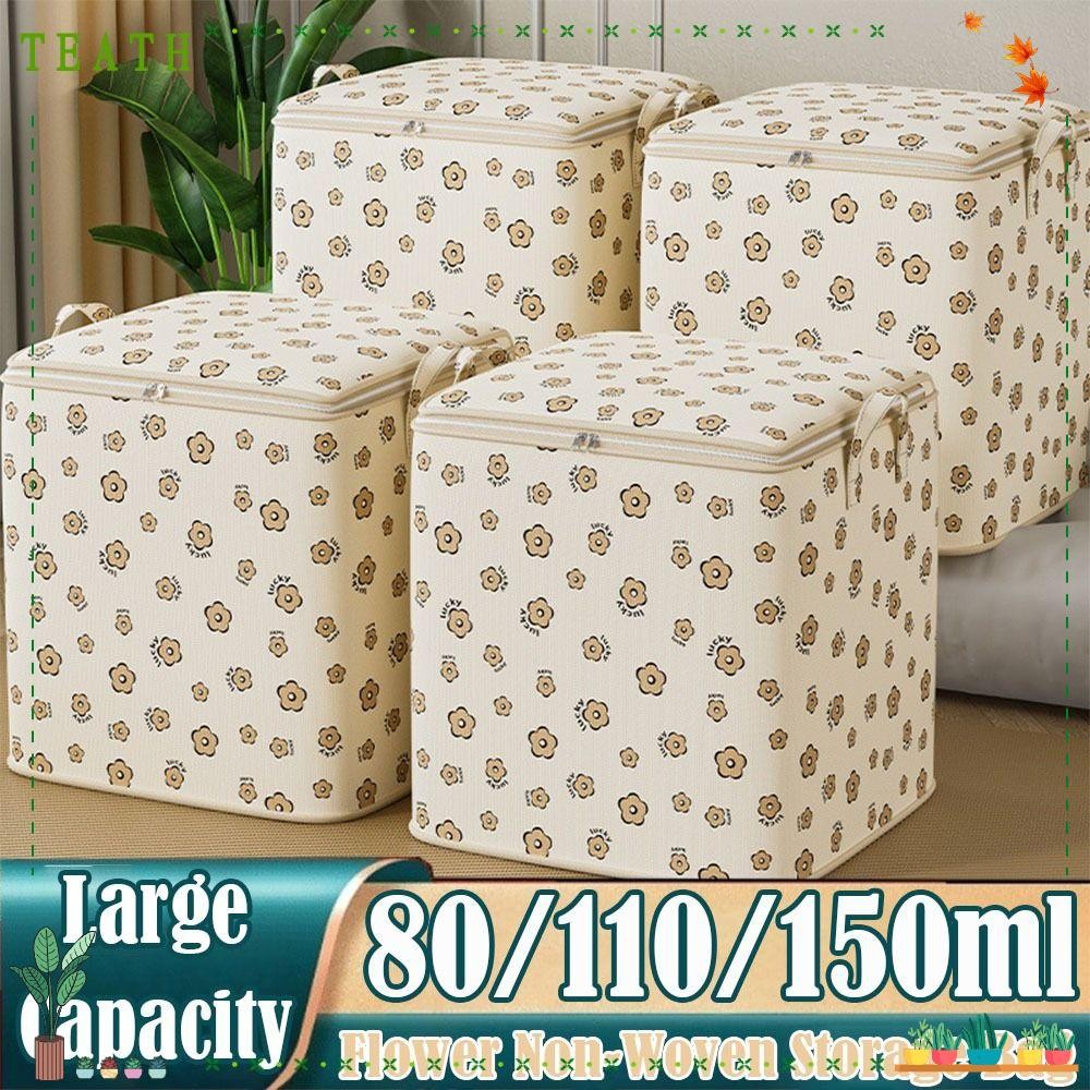 กระเป๋าจัดระเบียบผ้านวม TEATH, Flower Non-Wove Clothes Sorting Bag, Portable Large Capacity Moisture